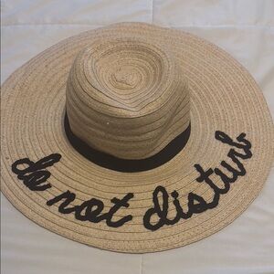 Straw Sun Hat with 'Do Not Disturb' Embroidery